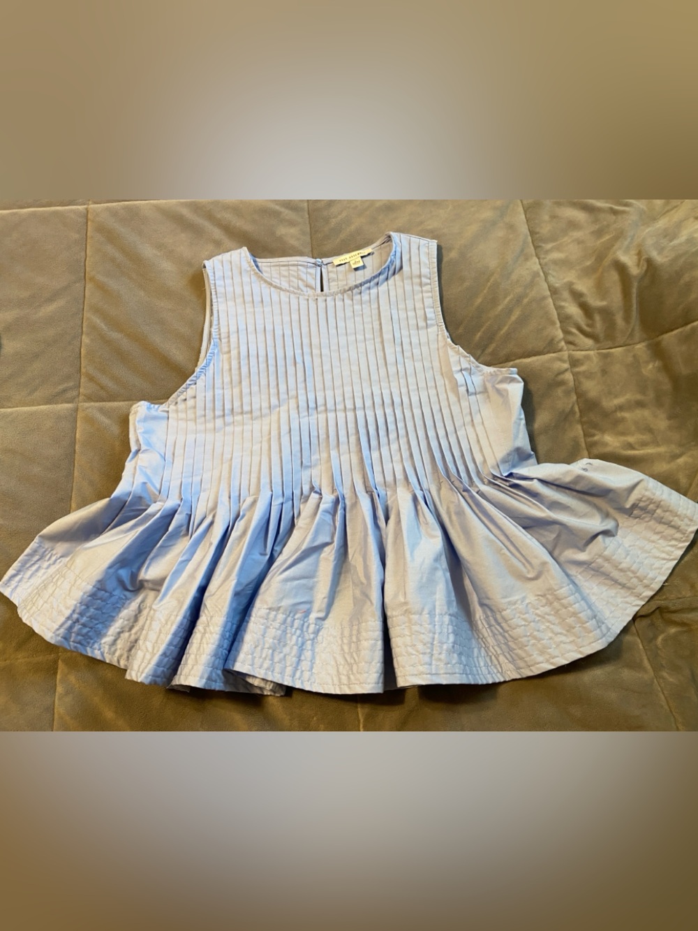 Pleated Light Blue Sleeveless Peplum Top